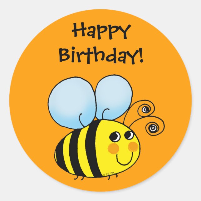Pegatina Redonda Cumpleaños! (abejorro) (Anverso)