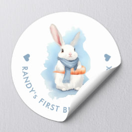 Pegatina Redonda Cumpleaños adorable conejo azul Pascua acuarela