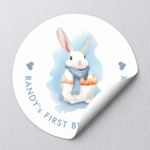 Pegatina Redonda Cumpleaños adorable conejo azul Pascua acuarela
