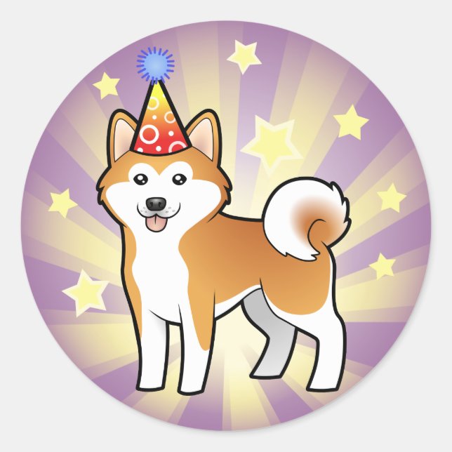 Pegatina Redonda Cumpleaños Akita Inu / Shiba Inu (Anverso)