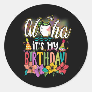 Pegatina Redonda Cumpleaños Aloha Hawaiano Playas Aloha Hawái