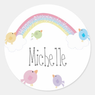 Pegatina Redonda Cumpleaños Aves Nombre Personalizado Cupcake Toppe
