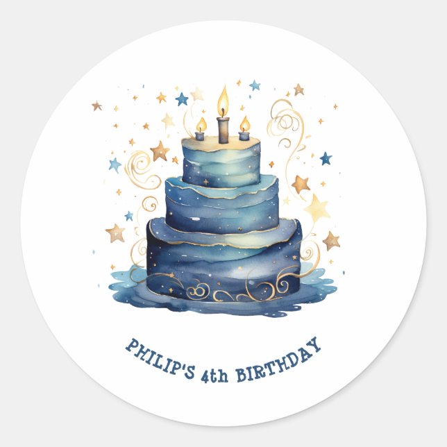 Pegatina Redonda Cumpleaños azul (Anverso)