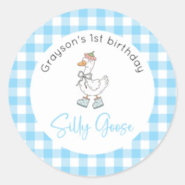 Pegatina Redonda Cumpleaños azul de Silly Goose