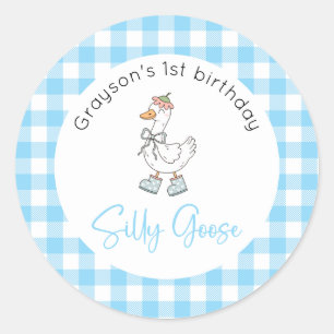 Pegatina Redonda Cumpleaños azul de Silly Goose