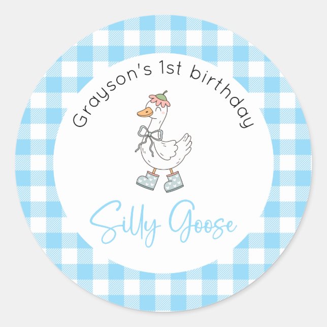 Pegatina Redonda Cumpleaños azul de Silly Goose (Anverso)