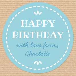 Pegatina Redonda Cumpleaños Azul Lindo Nombre Personalizado