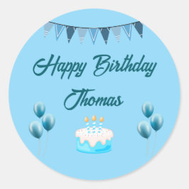 Pegatina Redonda Cumpleaños Azul Personalizado
