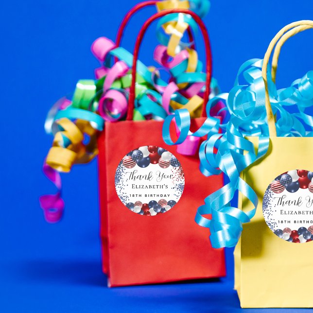 Pegatina Redonda Cumpleaños bandera azul azul rojo patriota gracias (Subido por el creador)