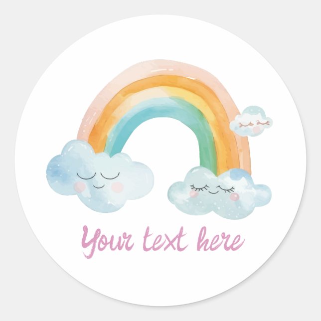 Pegatina Redonda Cumpleaños Bebé Arcoíris Acuarela Púrpura Niña Lin (Anverso)
