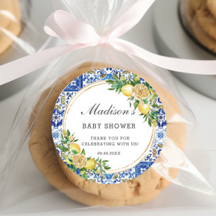 Pegatina Redonda Cumpleaños Bridal Baby Shower Mediterráneo de Limó