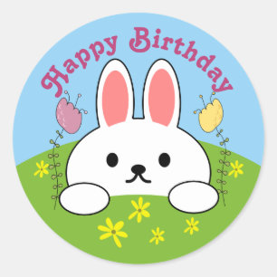 Pegatina Redonda Cumpleaños Bunny Rabbit