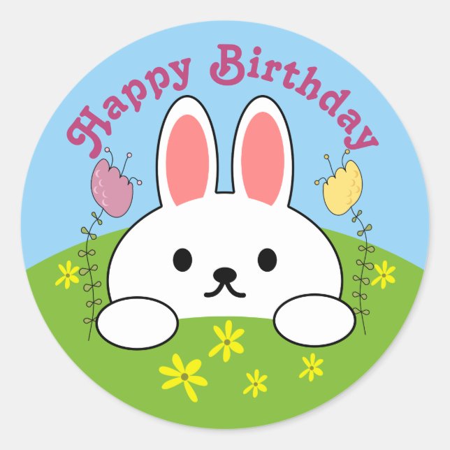 Pegatina Redonda Cumpleaños Bunny Rabbit (Anverso)