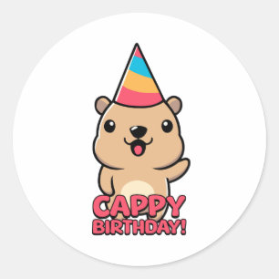 Pegatina Redonda ¡Cumpleaños Cappy! Personalizado Cute Capybara Pun