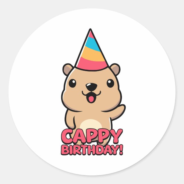 Pegatina Redonda ¡Cumpleaños Cappy! Personalizado Cute Capybara Pun (Anverso)