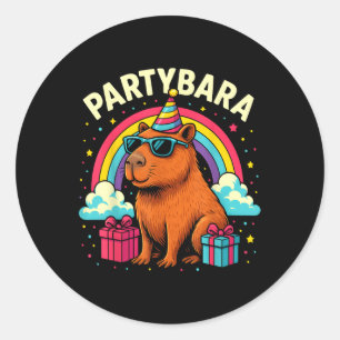 Pegatina Redonda Cumpleaños Capybara Tee Para Niños Divertidos Part
