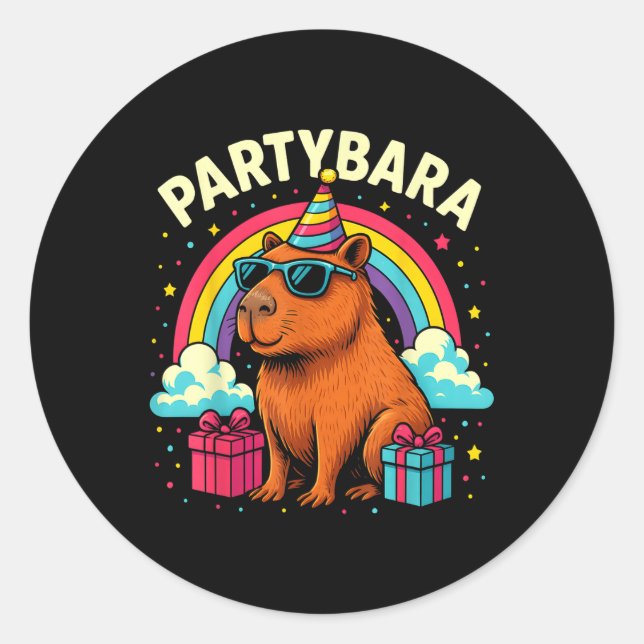 Pegatina Redonda Cumpleaños Capybara Tee Para Niños Divertidos Part (Anverso)