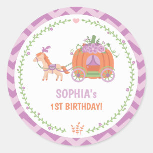 Pegatina Redonda Cumpleaños Carruaje de Calabaza Personalizado Mora