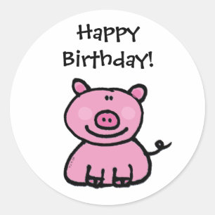 Pegatina Redonda Cumpleaños! (cerdo)