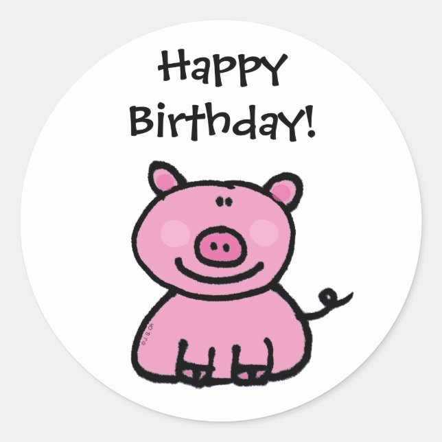 Pegatina Redonda Cumpleaños! (cerdo) (Anverso)