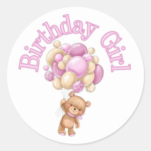 Pegatina Redonda Cumpleaños Chica Bear Baby Shower