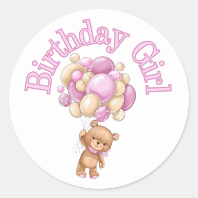Pegatina Redonda Cumpleaños Chica Bear Baby Shower (Anverso)