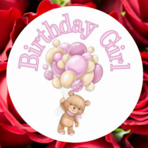 Pegatina Redonda Cumpleaños Chica Bear Baby Shower