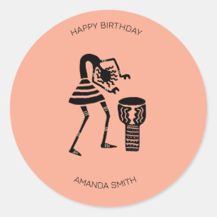 Pegatina Redonda Cumpleaños, Chica de música de arte africano lindo