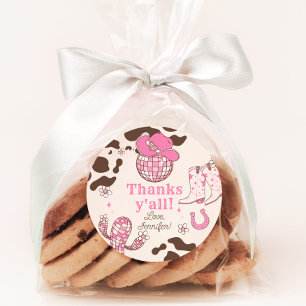 Pegatina Redonda Cumpleaños chica primer rodeo occidental rosa Grac