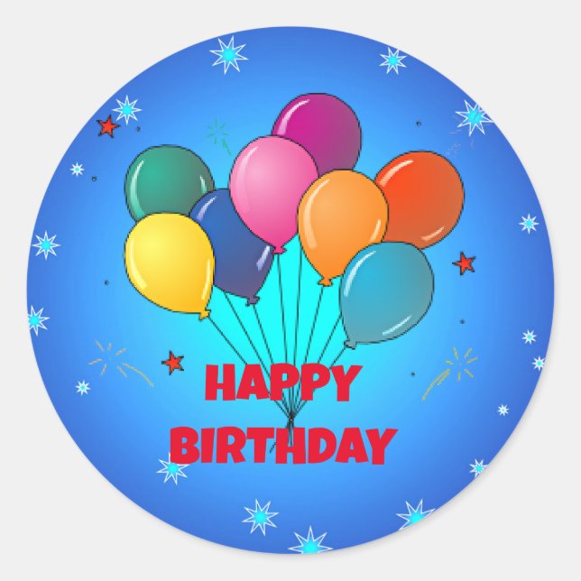 Pegatina Redonda Cumpleaños! cielo estrellado festivo, (Anverso)