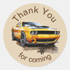 Pegatina Redonda Cumpleaños Classic American Muscle Car gracias