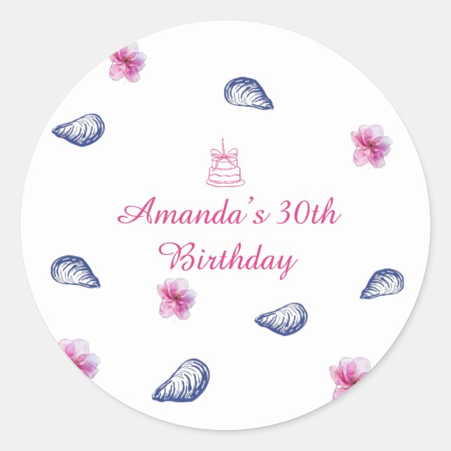 Pegatina Redonda Cumpleaños con ambiente griego (Anverso)
