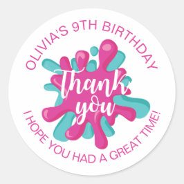 Pegatina Redonda Cumpleaños con Baba Rosa Favor de Fiesta