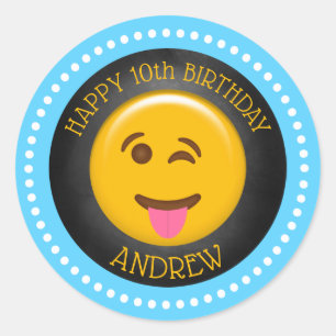 Pegatina Redonda Cumpleaños con Emoji Divertidos
