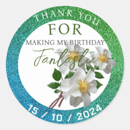 Pegatina Redonda Cumpleaños con flor blanca