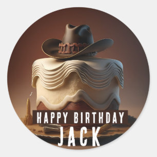 Pegatina Redonda Cumpleaños con la temática de Cowboy