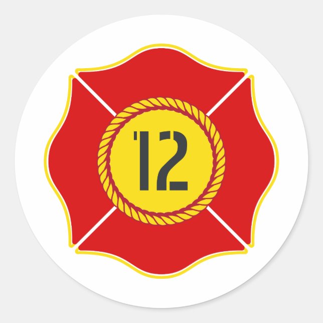 Pegatina Redonda Cumpleaños con la temática de los bomberos (Anverso)