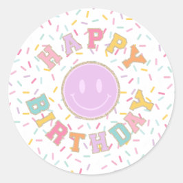 Pegatina Redonda Cumpleaños con letra de parche Preppy
