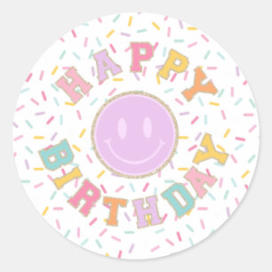 Pegatina Redonda Cumpleaños con letra de parche Preppy