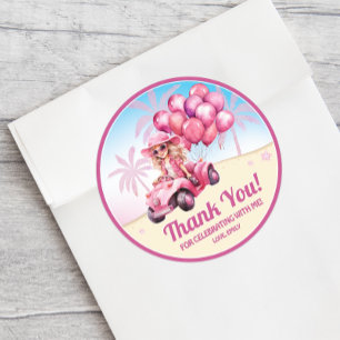 Pegatina Redonda Cumpleaños convertible rosa personalizado