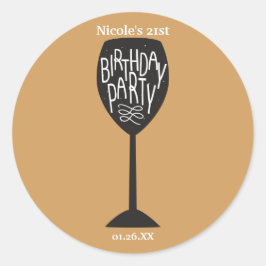 Pegatina Redonda CUMPLEAÑOS Copa de Vino de CUALQUIER COLOR Sticker