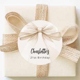 Pegatina Redonda Cumpleaños crema beige con lazo