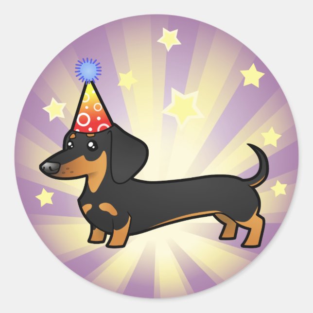 Pegatina Redonda Cumpleaños Dachshund (abrigo suave) (Anverso)