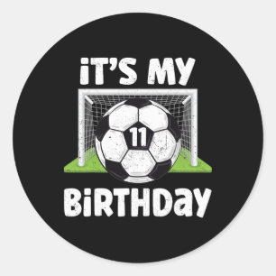 Pegatina Redonda Cumpleaños de 11 años jugador de fútbol niños B-da