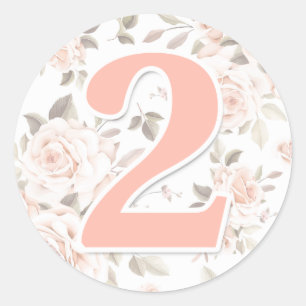 Pegatina Redonda Cumpleaños de 2 años con Rosas Rústicas Florales S