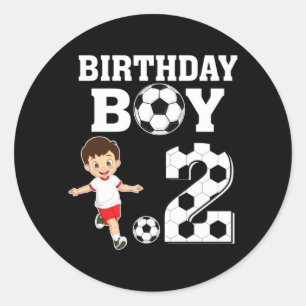 Pegatina Redonda Cumpleaños de 2 años niño amante del fútbol fiesta