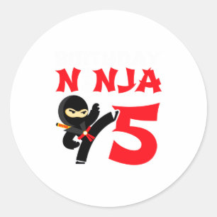 Pegatina Redonda Cumpleaños de 5 años de edad Ninja de Karate Kids