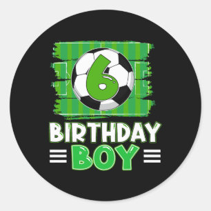 Pegatina Redonda Cumpleaños de 6 años niño fútbol tema de fiesta 6º