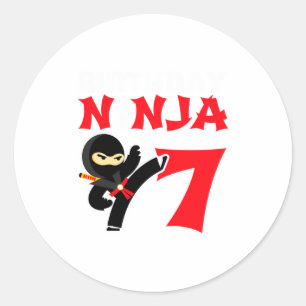 Pegatina Redonda Cumpleaños de 7 años de ninja de karate para niños