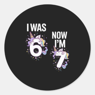 Pegatina Redonda Cumpleaños de 7 Años Era 6 Ahora Soy 7 67 Unicorni
